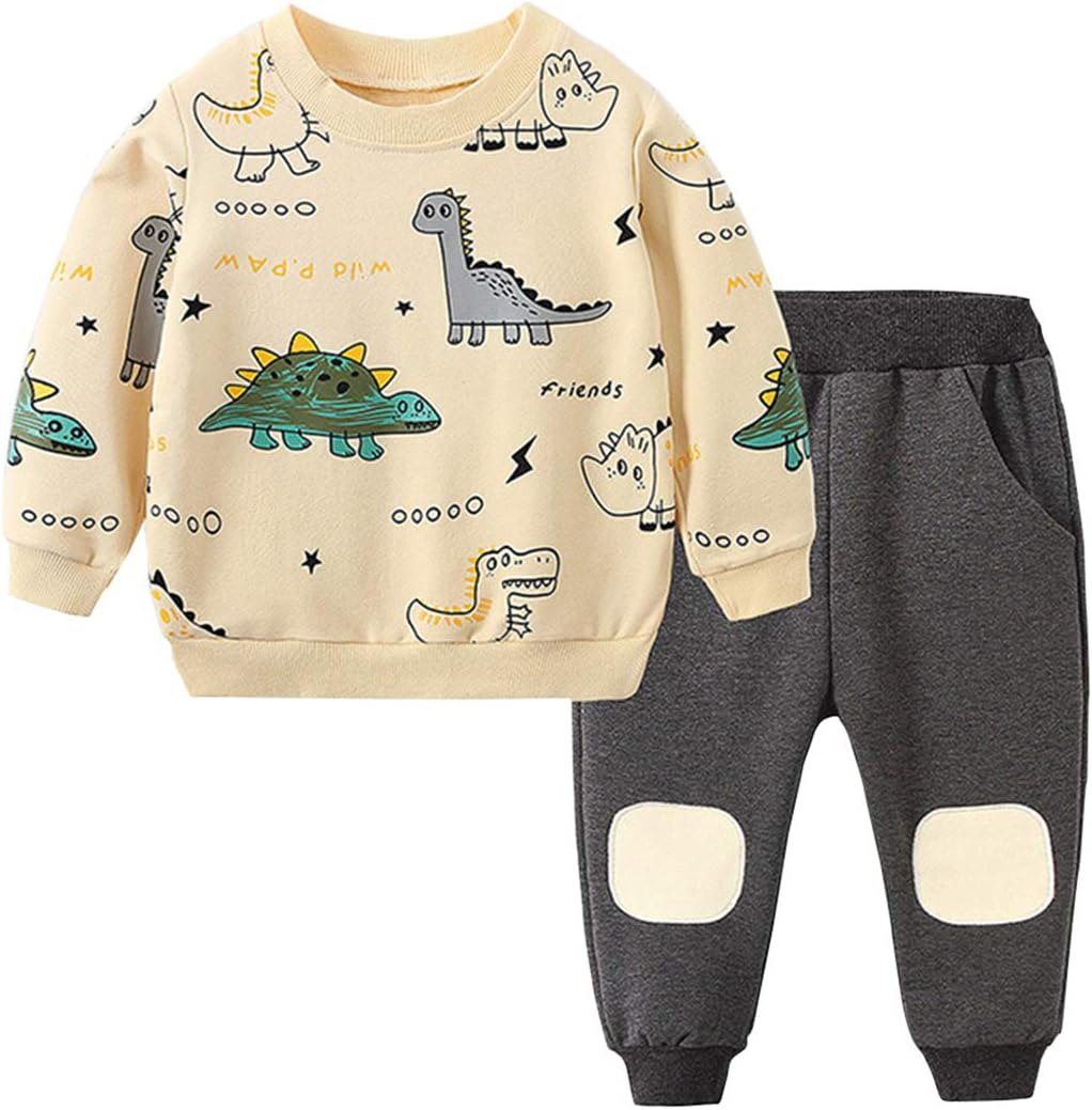 Kids' dino adventure outfit. Playful T-shirt with dinosaur print & matching shorts for spring.