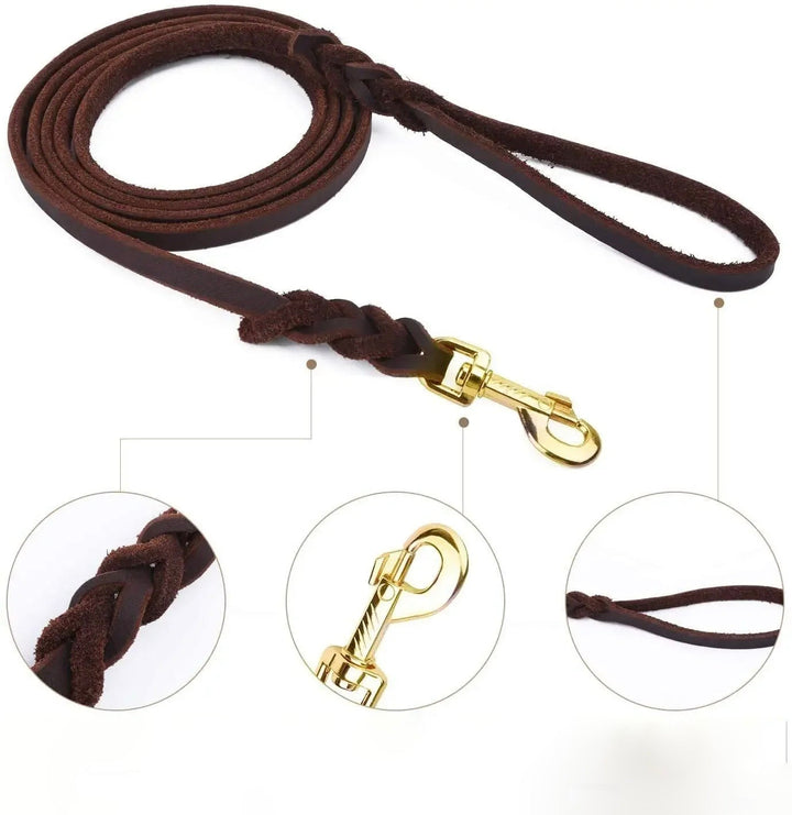 Durable braided leather dog lead for pets, perfect for daily walks and training sessions