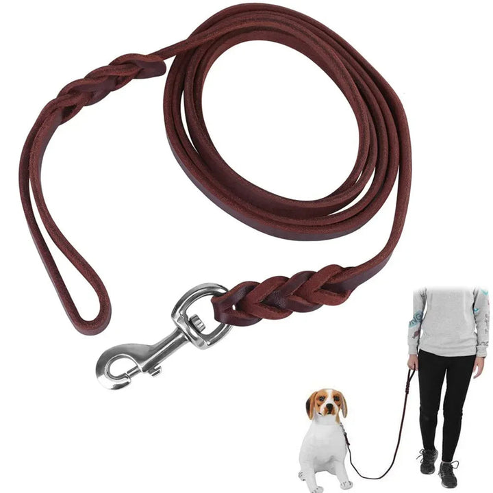 High-quality braided leather pet lead, unisex, essential walking and training gear for dogs