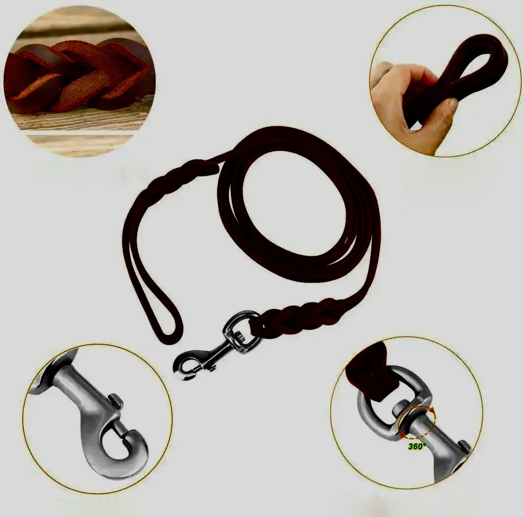 Comfortable braided leather leash for pets, designed for both dog training and walking