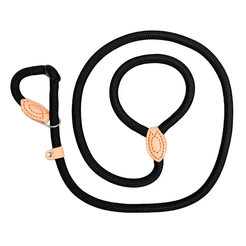 Braided rope slip lead training leash for medium to large dogs in black.