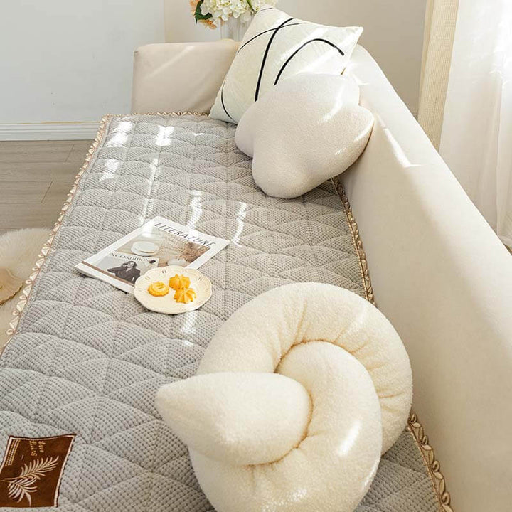 Close-up of fluffy bread shape chenille couch cover texture, showcasing softness and quality