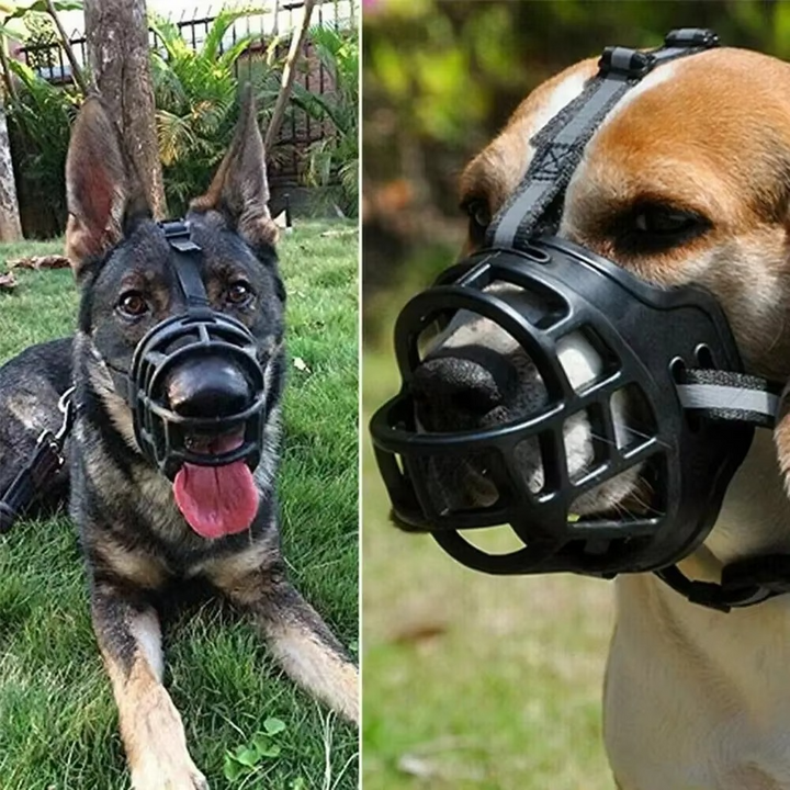 Reflective, breathable dog muzzle for safe walks & training. Adjustable anti-bite pet safety accessory.
