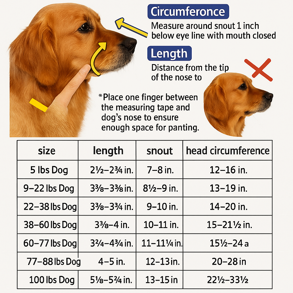 Dog wearing a comfortable, breathable, adjustable muzzle. Ensures pet safety & prevents biting during walks & training.