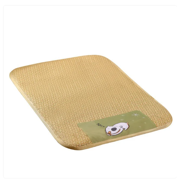 Square rattan pet bed, a cooling mat accessory for dogs and cats, offering breathable summer comfort.