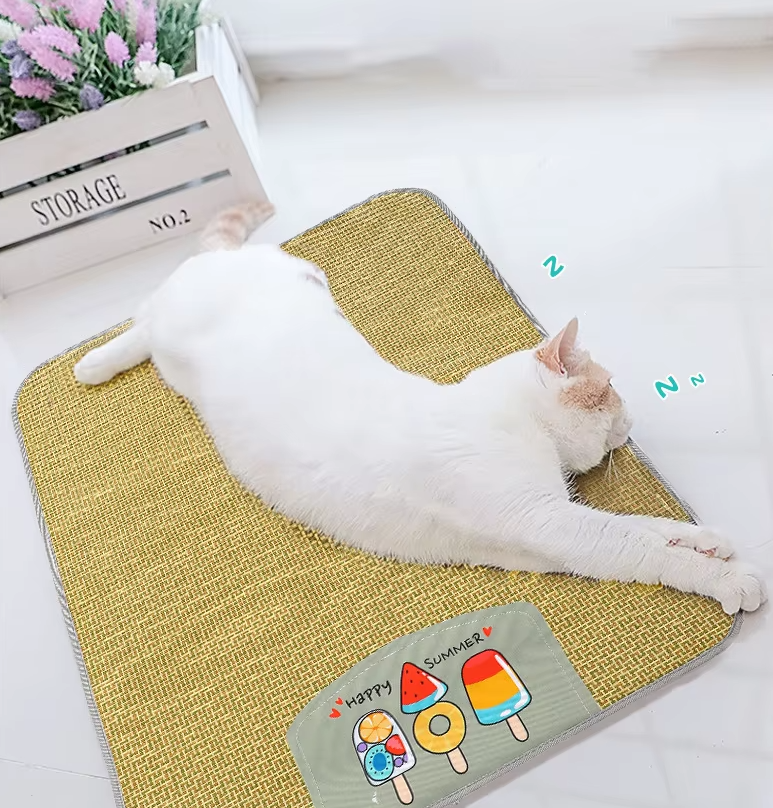 Cooling pet mat made from natural rattan, providing a comfortable bed for hot pets