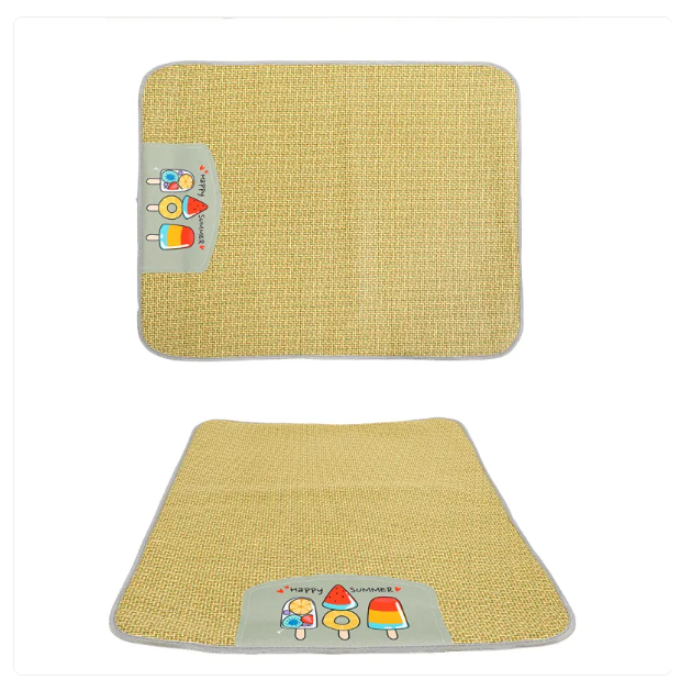 Comfortable dog & cat cooling mat with a woven rattan surface for summer relief