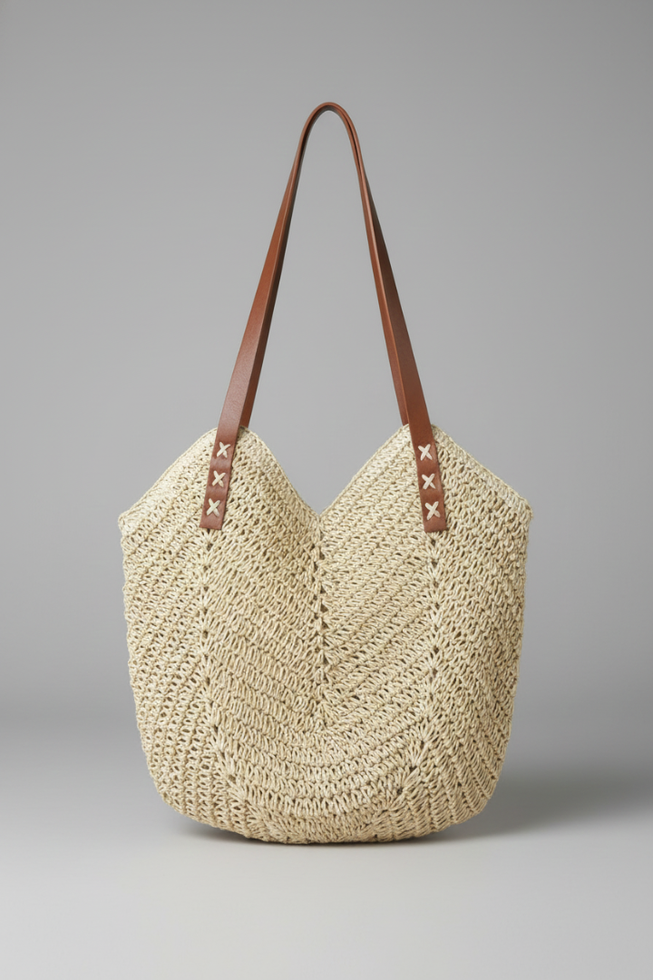 Chic beige textured women's shoulder bag, a fashionable handbag with long handles for an elegant look.