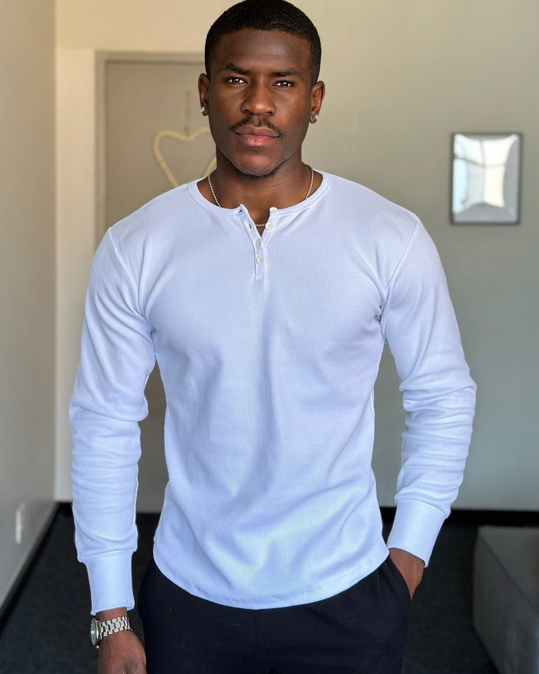 Durable men's ribbed henley shirt, long sleeve for lasting style and comfort.