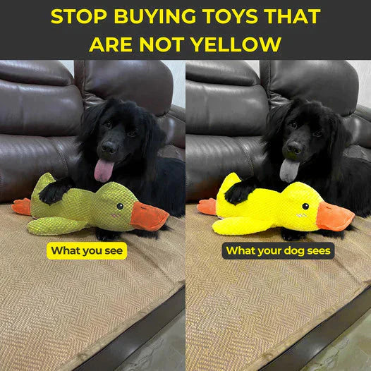Soft plush duck dog toy, deep quack sound for engaging play, durable chew toy for pet anxiety relief