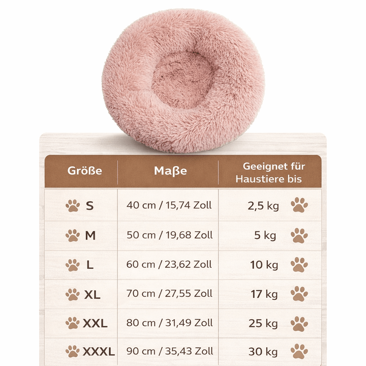 Peaceful sleep dog bed, super soft plush calming lounger with orthopedic and washable features.