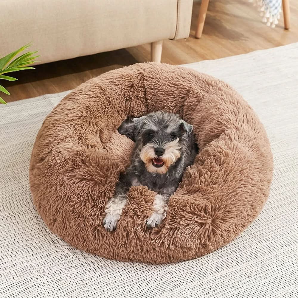 Cozy plush calming dog bed, super soft pet lounger designed for anxiety relief and better sleep.