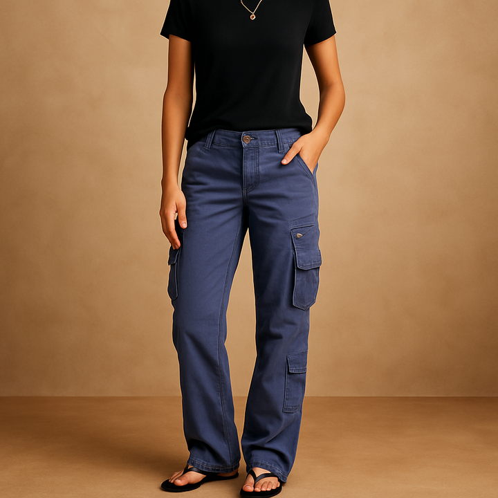 Comfortable women's cargo trousers, ideal for casual wear or outdoor activities, with functional multi-pockets.