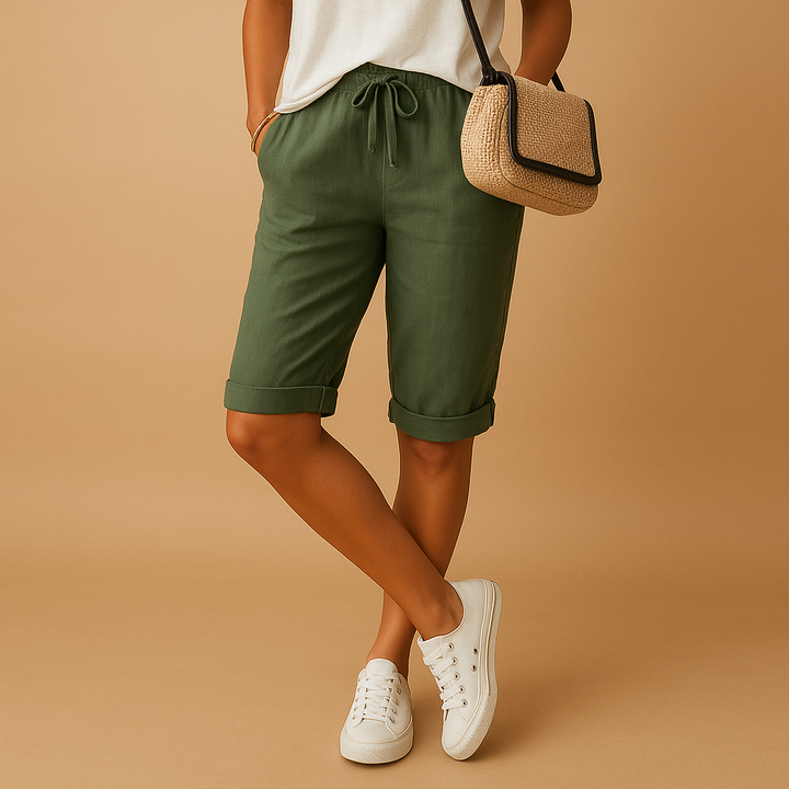 Versatile women's casual capri pants. Soft, relaxed fit trousers with drawstring, perfect for summer comfort & everyday style.
