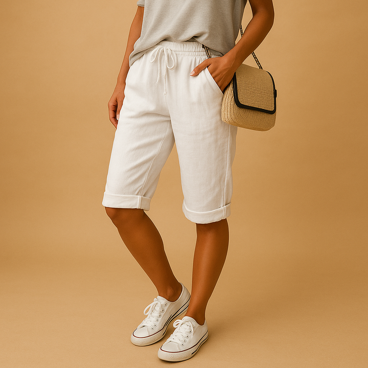 Women's comfortable capri pants for summer. Drawstring waist & relaxed fit make these casual trousers great for warm days.