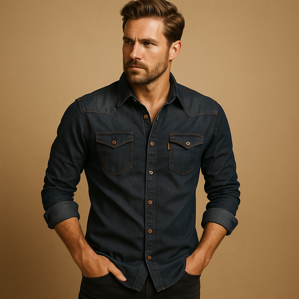 Comfortable men's solid color long sleeve shirt for versatile everyday style. A classic button-down top.