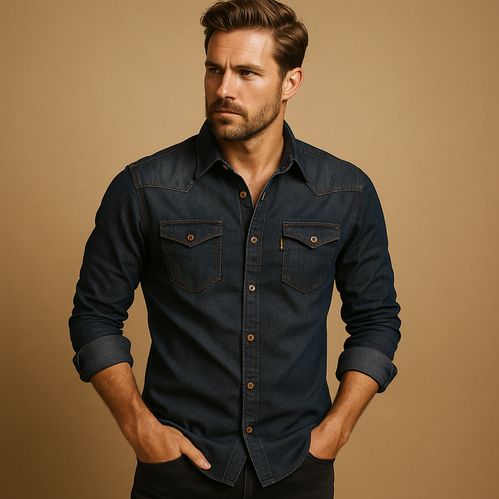 Comfortable men's solid color long sleeve shirt for versatile everyday style. A classic button-down top.
