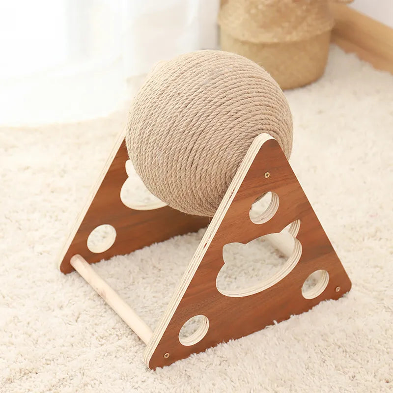 Pet-friendly rotating sisal ball scratching post, ergonomic design for feline fun