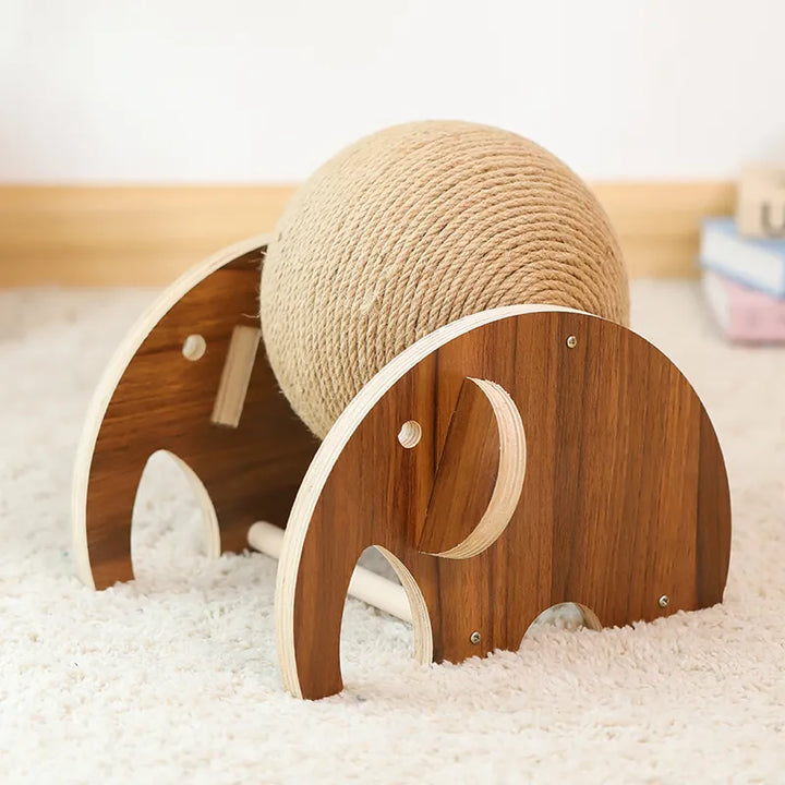 Premium quality wooden cat scratcher featuring a fun 360° rotating sisal ball