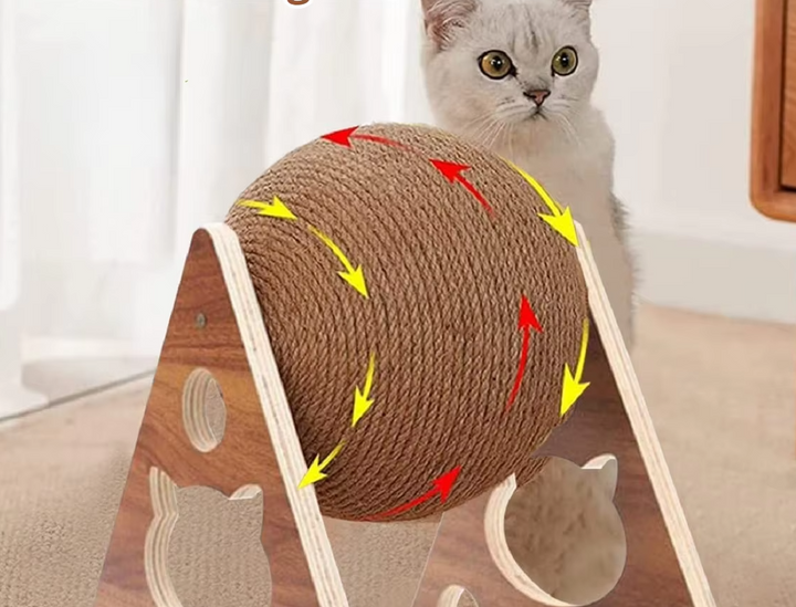 Interactive cat scratching post, rotating sisal ball design, durable pet furniture