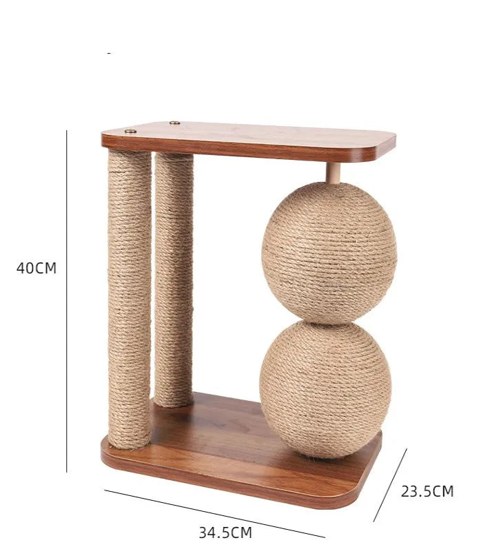 Sisal scratching post with a 360° spinning ball, engaging cat toy for claw health