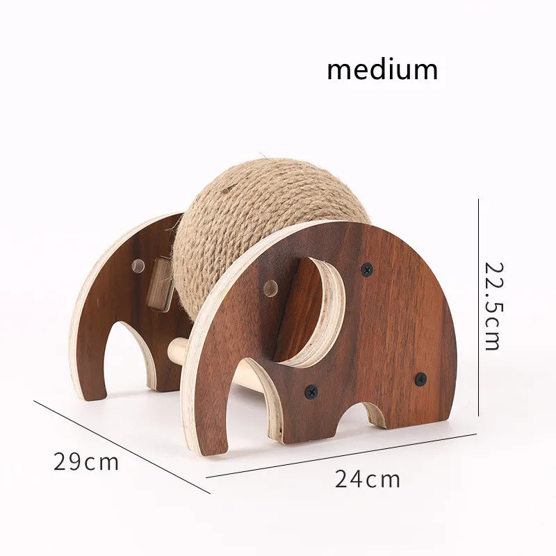 Modern cat furniture: rotating sisal ball scratcher, natural wood, encourages play