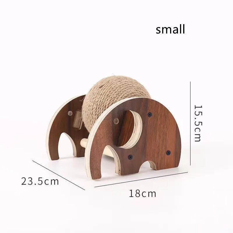 Durable cat toy: 360° rotating sisal ball on a sturdy wooden scratching post base