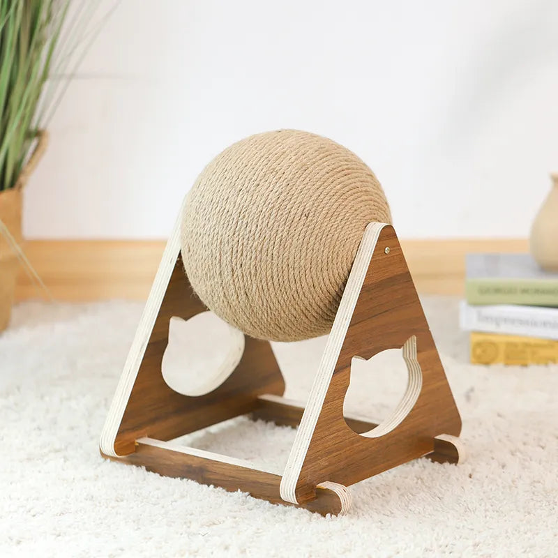 Vertical sisal scratcher with a spinning ball, perfect for active cats and kittens