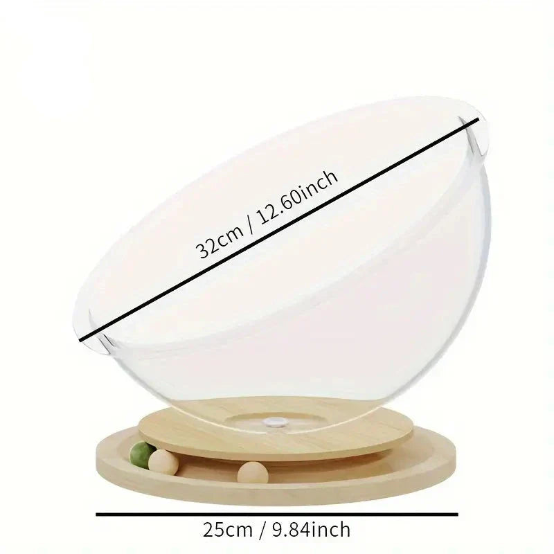 Cat entertainment sphere. An interactive cat toy and bed with incorporated play station for pets