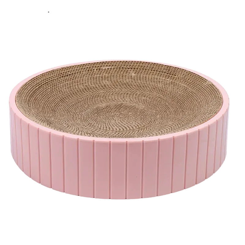 Corrugated cardboard cat bowl scratcher, a space-saving pet supply for small homes