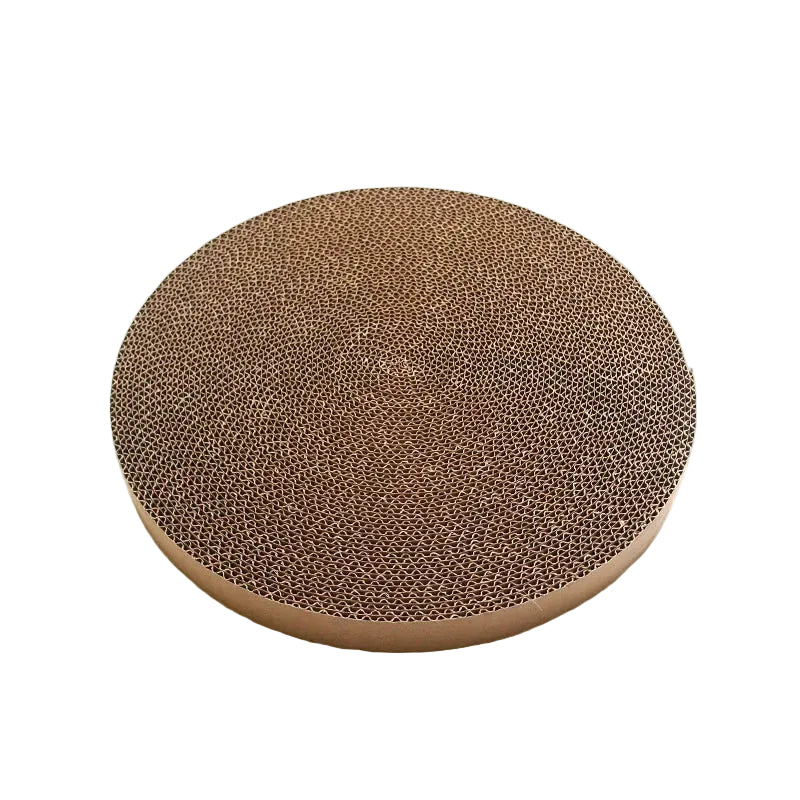 Corrugated cardboard cat bowl scratch mat displayed in a modern pet-friendly home
