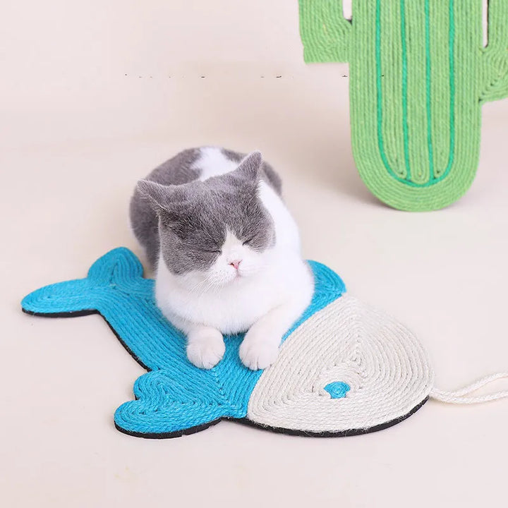 Durable sisal cactus and fish scratching mat for cats, protects furniture, vertical or horizontal use