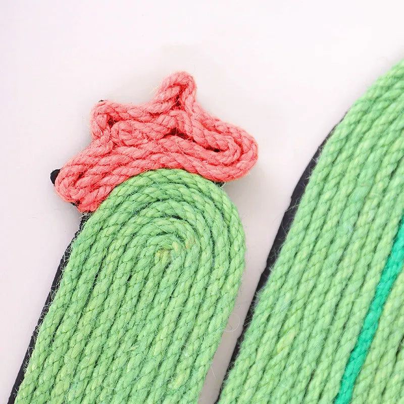 Interactive cat scratch mat with fun cactus and fish shapes, made from natural sisal for paws