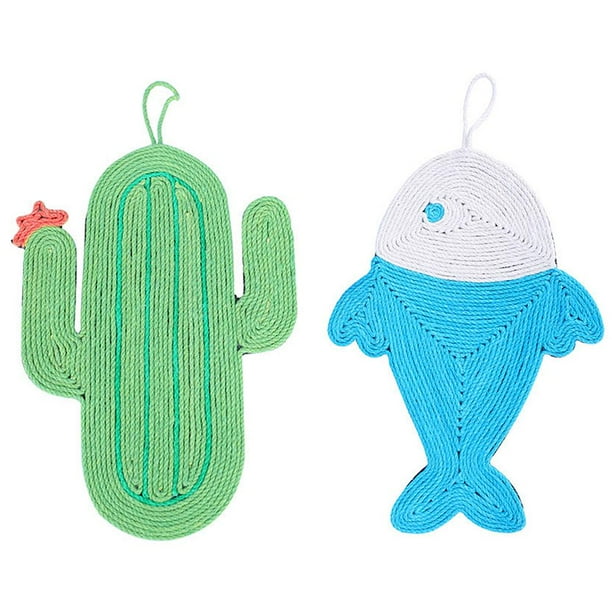 Robust cat sisal scratcher with engaging cactus and fish pattern, ideal for active pet playtimes