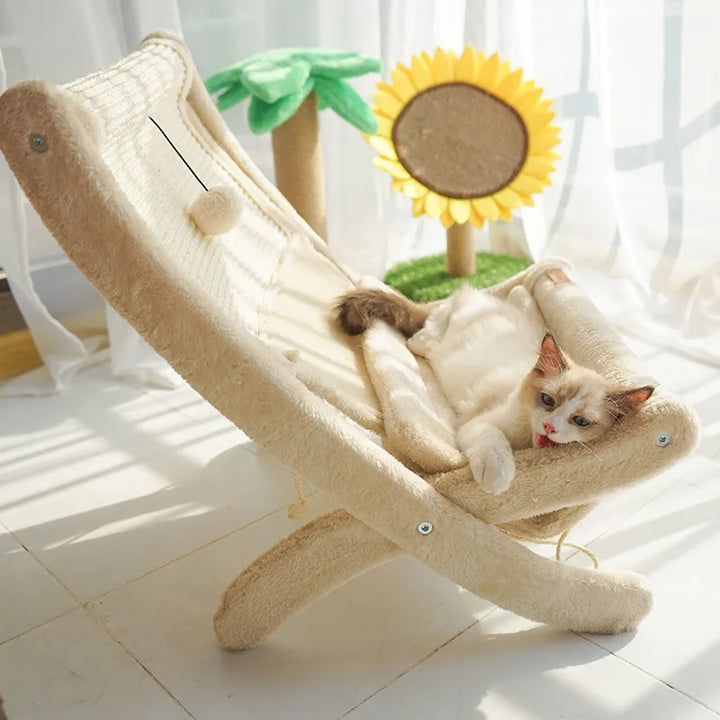 Cat deckchair with scratching surface, comfortable pet lounger for feline comfort and cat naps