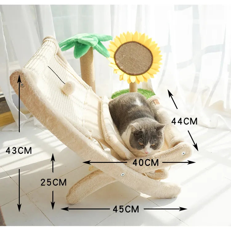 Comfortable cat bed: Deluxe cat deckchair featuring an integrated scratching surface for happy cats