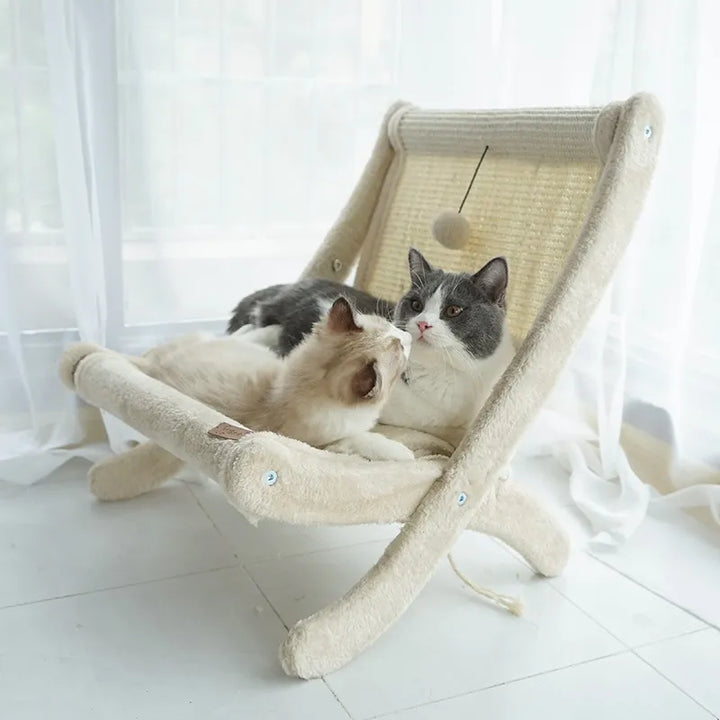 Cat nap ready: Ergonomic cat deckchair with scratcher, perfect pet supplies for feline well-being