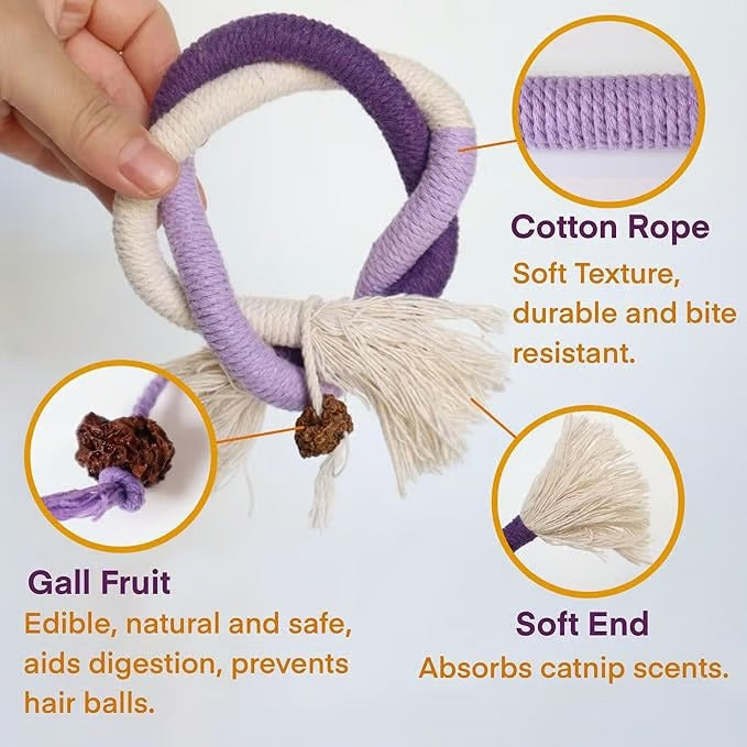 Durable cat chew rope toy with natural gallfruit, supports good oral hygiene