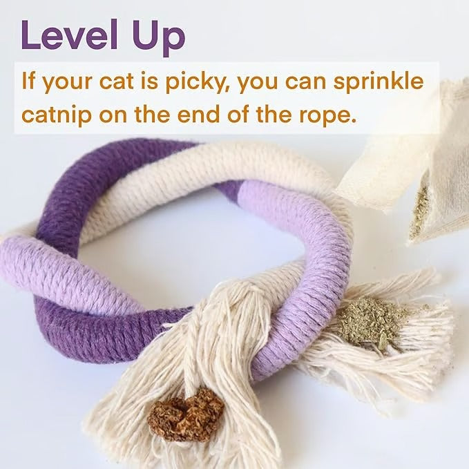 Pet toy: gallfruit-infused rope for cats, helps clean teeth while playing
