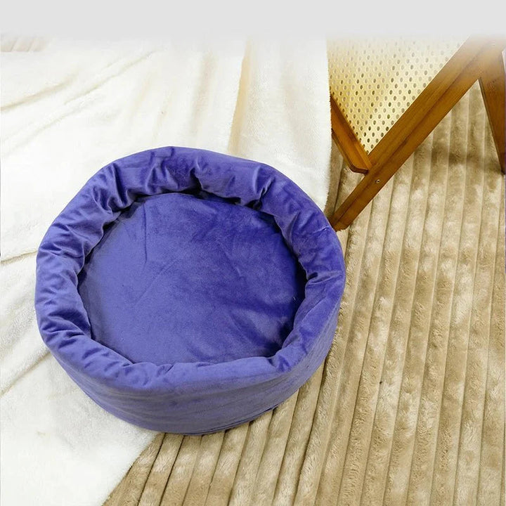Portable cat bed, soft plush egg tart donut for ultimate comfort, easy to clean.