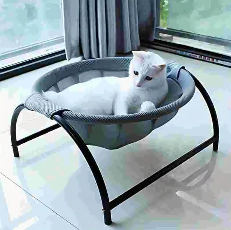 Breathable fabric cat bed, elevated design for air circulation, pet furniture