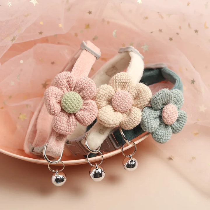 Beautiful floral adjustable cat collar, essential pet accessory with a small bell