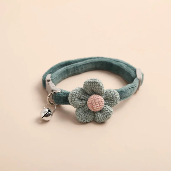 Cat collar with unique floral design, adjustable for kittens and adult cats, includes bell