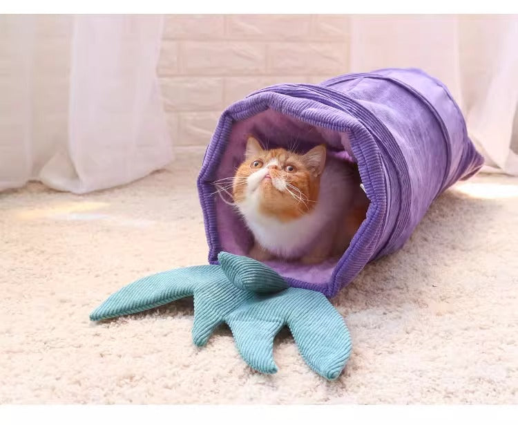 Cat flower play tunnel with soft material, a purr-fect pet accessory for hours of feline fun.