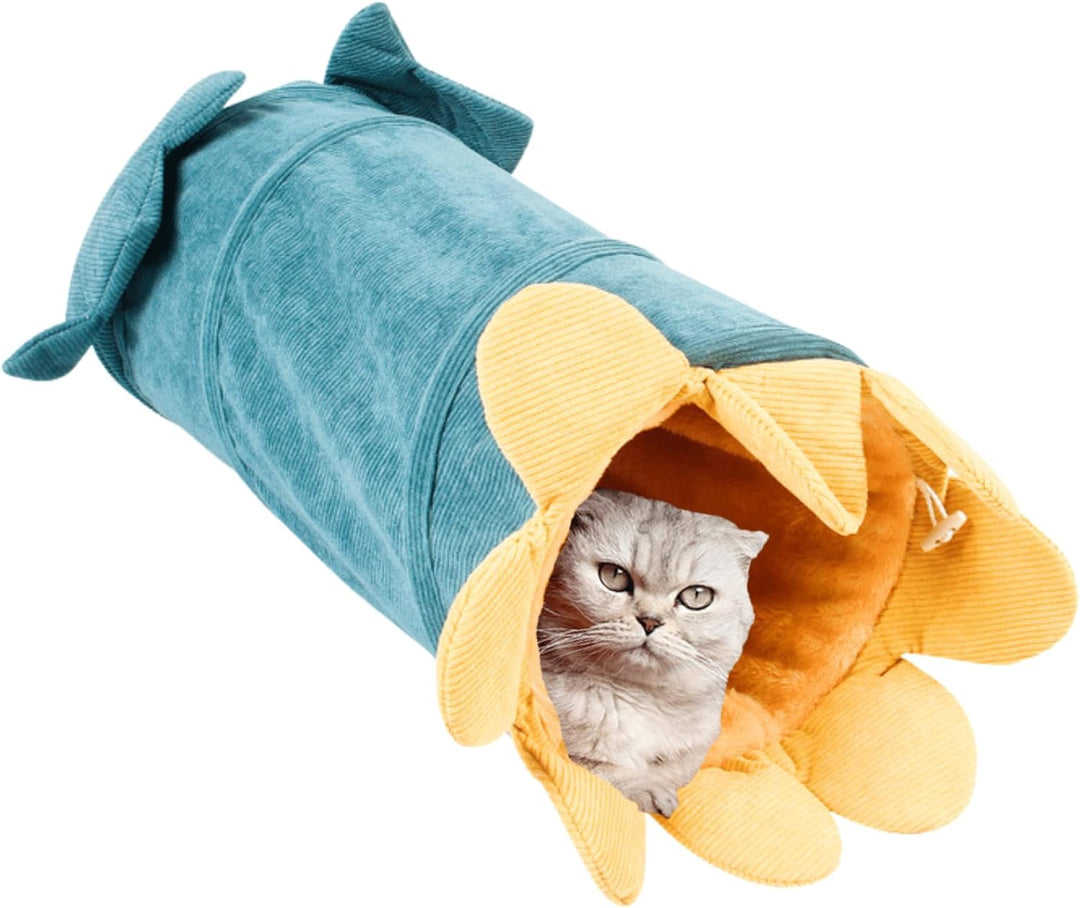 Cat toy and bed in one: flower play tunnel with soft fabric, promoting playful cat activities.