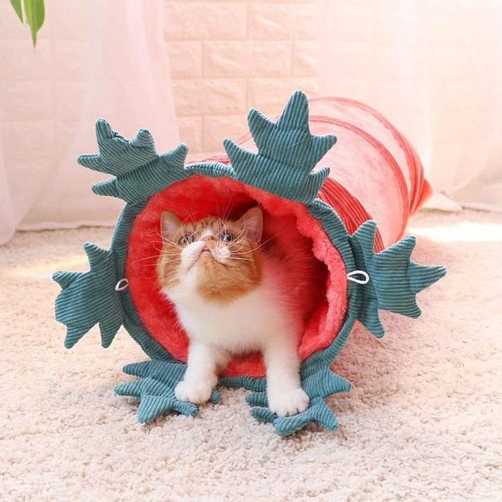 Vibrant pet tunnel and lounger for cats, shaped like a flower for playful exploration.