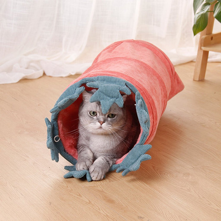 Flower cat tunnel and lounger, a durable pet accessory for feline play, rest, and hide-and-seek.