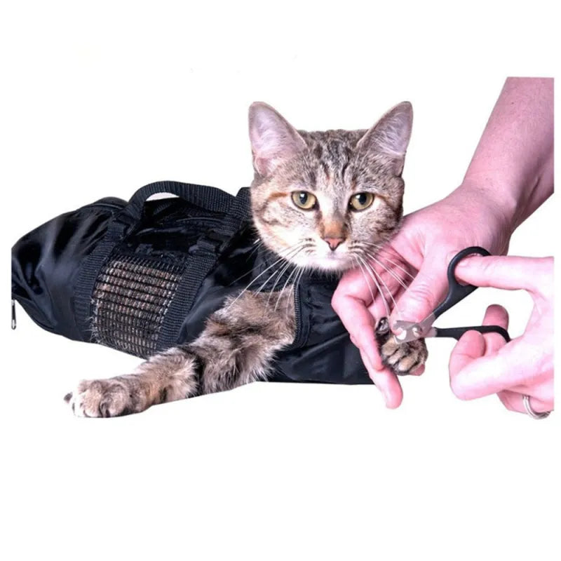 Cat grooming bag for stress-free animal health, perfect for baths, ear cleaning, and pet supplies.