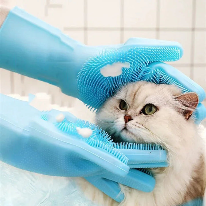 Feline grooming bath gloves made of silicone, easy clean pet accessories