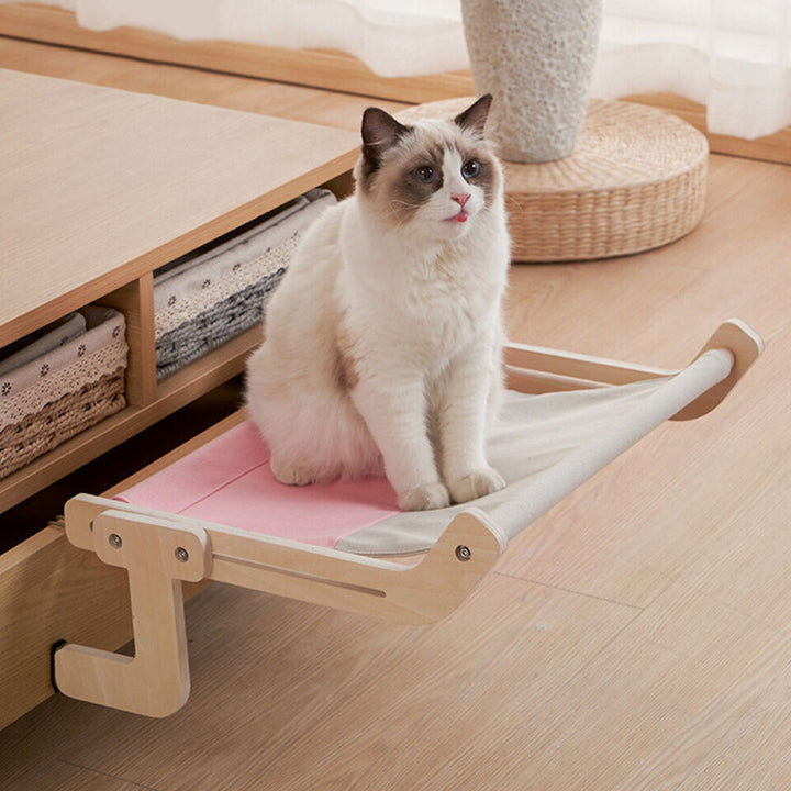Modern cat bed hammock, stylish pet furniture in a neutral tone